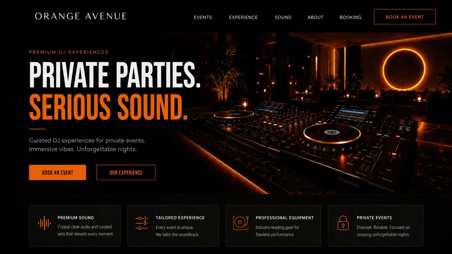 Orange Avenue private DJ events – premium electronic music and professional DJ equipment